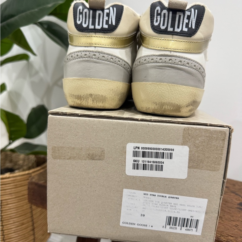 Golden Goose Gray and Cream Distressed Sneakers
